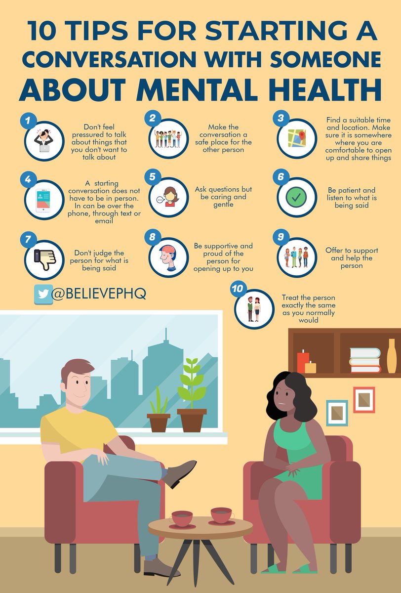 Please re-tweet these 10 tips for starting a conversation about #MentalHealth 

(image: <a href="/BelievePHQ/">BelievePerform</a>) #depression #anxiety #caregiving