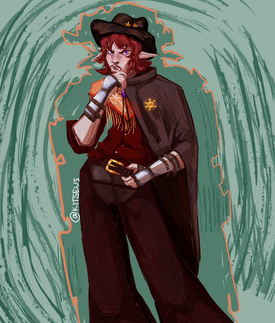 kitseus's tweet photo. Get Ajaxed uhh,, my Fae Cleric cowboy who is so so naïve to the world,,, must be protected in the house and circus of horrors (bros almost been taken to the abandonment domain again my lawd)

#dnd #dndoc #dnd5e https://t.co/PO3ndIo4O9