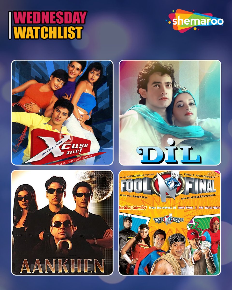 ShemarooEnt's tweet image. Brighten your midweek with our exclusive Wednesday Watchlist, curated to bring joy and excitement to your day! 🎥✨

#ShemarooEnt #WednesdayWatchlist #XcuseMe #Dil #Aankhen #FoolNFinal