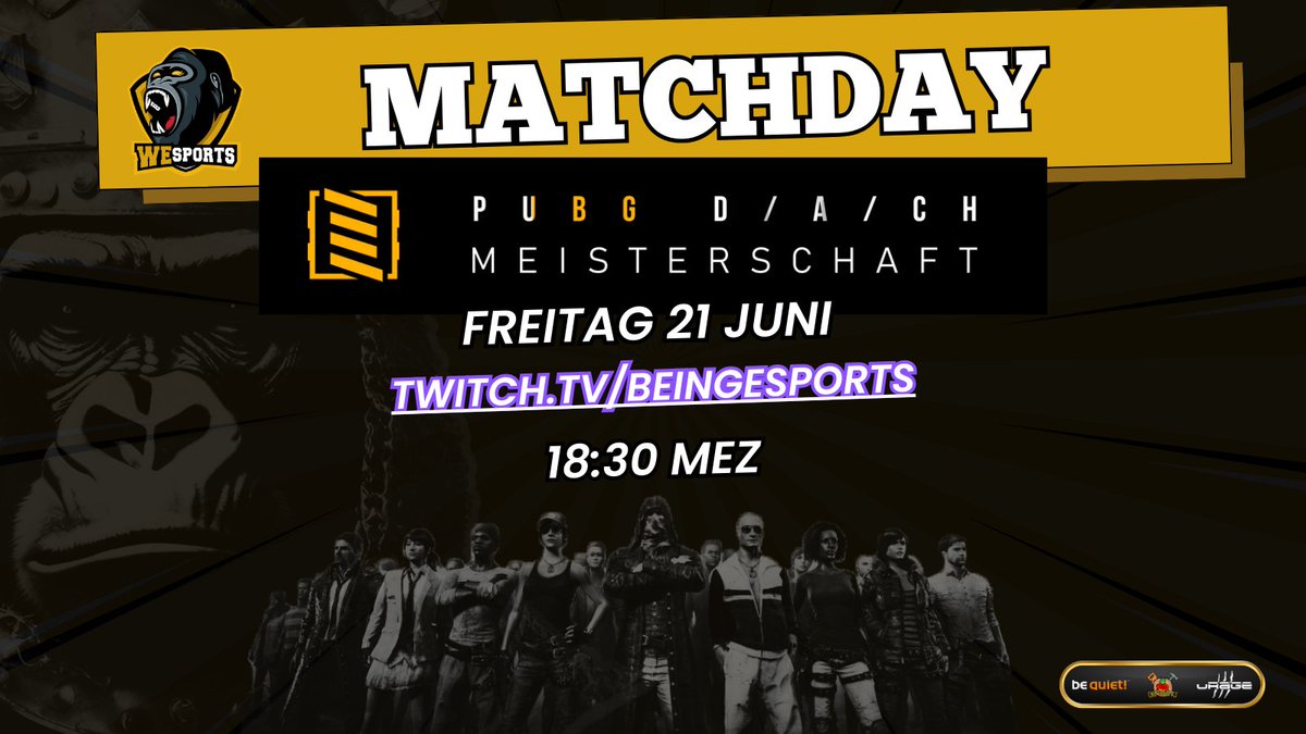 Spieltag 3 in der <a href="/BeingEsports/">Being Esports</a> Meisterschaft und wir sind zurück in Division#1. Heute gilt es, den erneuten Abstieg in Div.2 zu verhindern.

Auf gehts➡️twitch.tv/beingesports wie immer mit der schönsten Stimme der Dachszene @DariGideon 

#pubg #beingesports #chickendinner #WeS