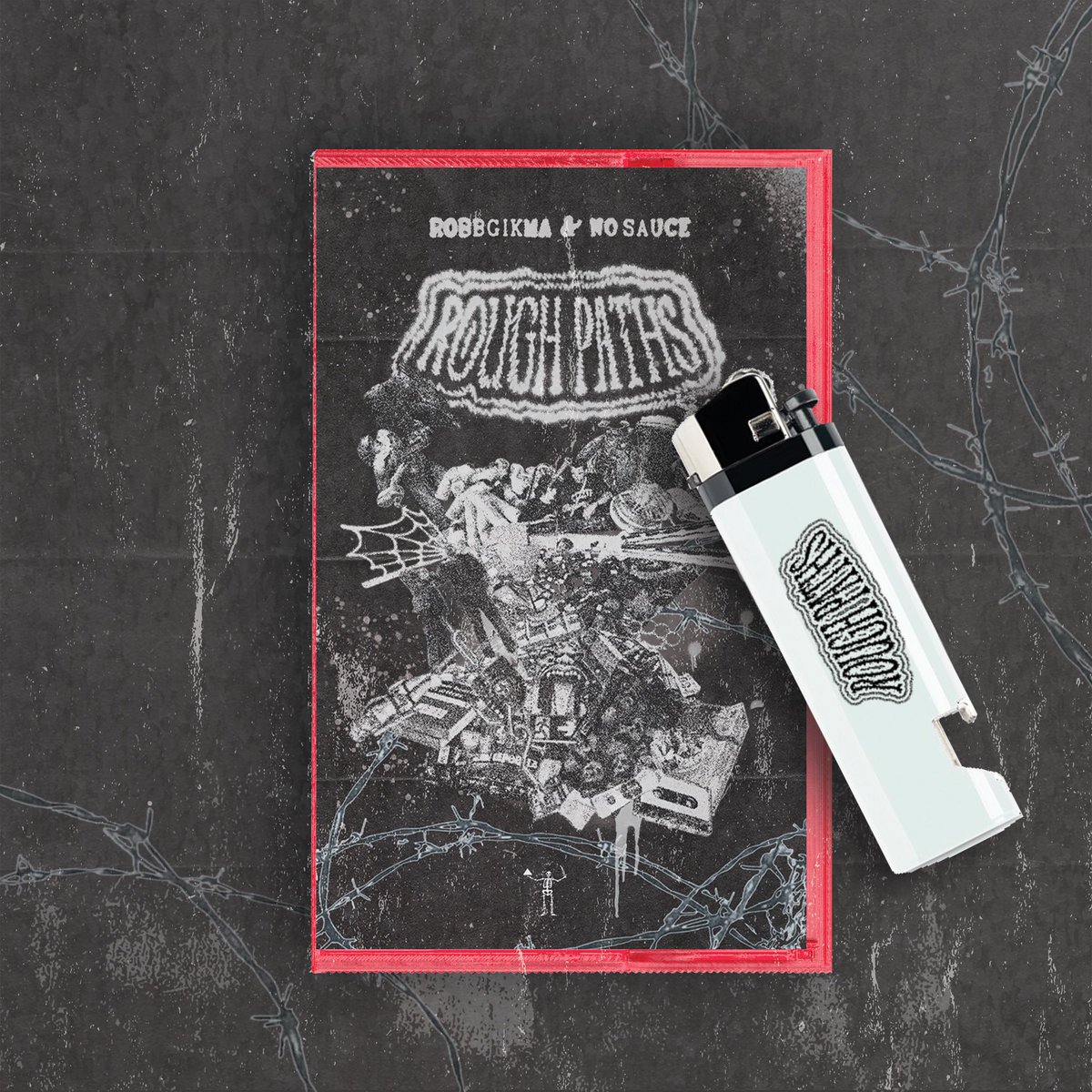 laphonkerie's tweet image. 🚨🚨 @robbolgoy &amp;amp; @_NO_SAUCE « Rough Paths » is out !
Limited edition Cassettes available 
You can also cop extra bundles with Lighter x Beer Opener and Stay Fly Tee 🔥👕

Artwork : @samouraiviovio 

laphonkerie.bandcamp.com/album/robbgikm…