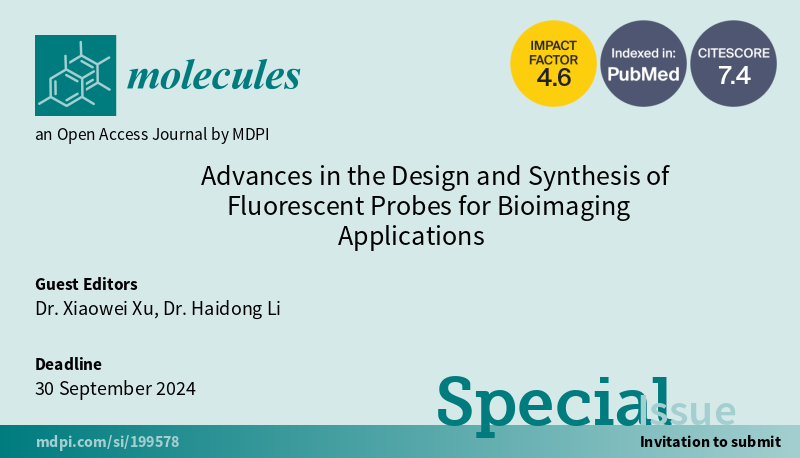 Molecules_MDPI's tweet image. 📢New Special Issue Open for Submissions: "Advances in the Design and Synthesis of Fluorescent Probes for Bioimaging Applications"
✏️Guest edited by Dr. Xiaowei Xu and Dr. Haidong Li
🔗brnw.ch/21wKSqB
📹 #fluorescentprobes #bioimaging #diagnosticimaging