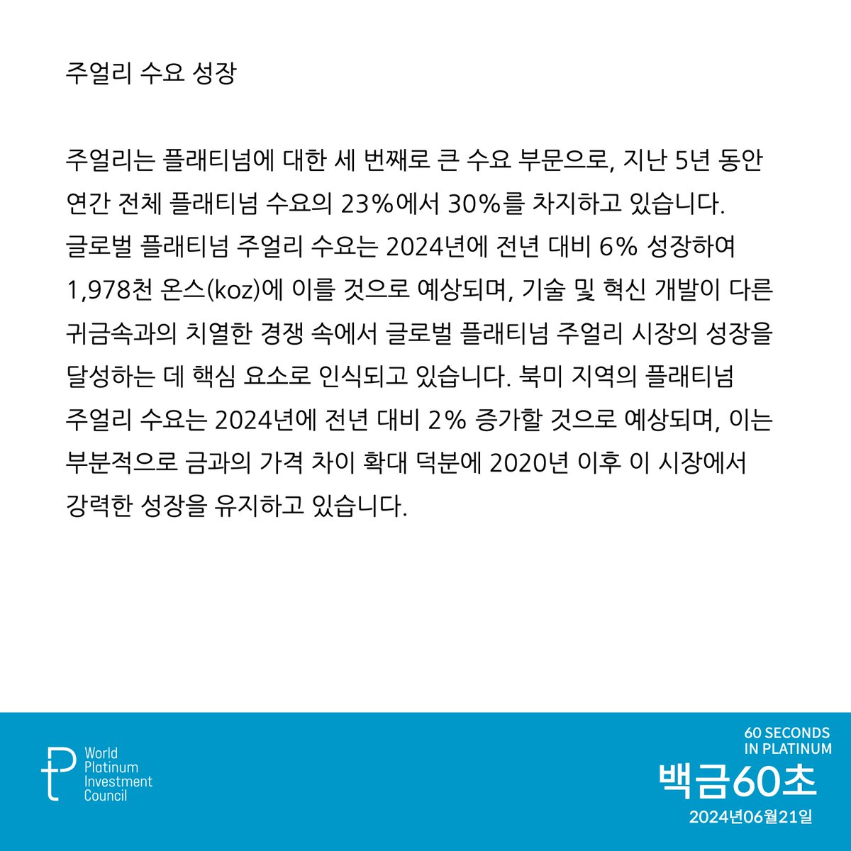 WPICKorea's tweet image. 60 Seconds (2024.6.21) "이노베오 플래티넘: 혁신적인 새 플래티넘 합금"이 발행되었습니다.

✨ 95% 순수 플래티넘
💎 화이트 골드 가공성 + 플래티넘 장점
🔧 40% 더 단단, 빠른 가공
📈 불량률 감소, 생산성 4배 향상

2024년 글로벌 플래티넘 주얼리 수요 6% 증가 예상

 #주얼리 #플래티넘 #wpic