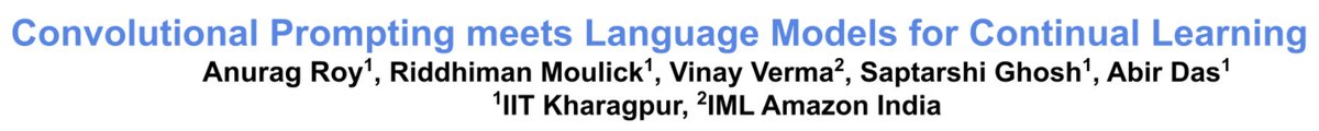 Check out our <a href="/CVPR/">#CVPR2025</a> poster [today at 10:30am, Arch 4A-E, #397] on using language models and convolution for continual learning. Convolution creates new prompts the amount of which is controlled by similarity between tasks as described by a language model. #CVPR2024 <a href="/royanurag19/">Anurag Roy</a>