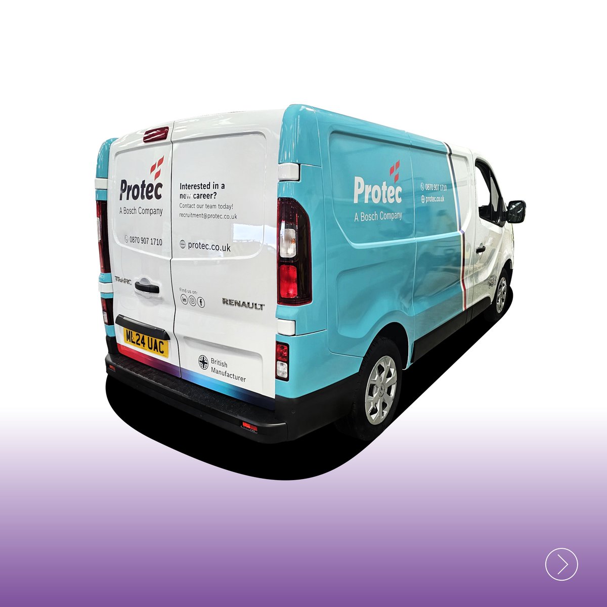 MediafleetLtd's tweet image. Wrapped and Ready to Hit the Road.

#ProtecFireandSecurityGroup welcome their new fleet of @renault_uk panel vans, unveiling their brand-new vehicle branding design.

#AlphabetGB 
#ModulSystem

#FleetManagement #VehicleBranding #Collaboration