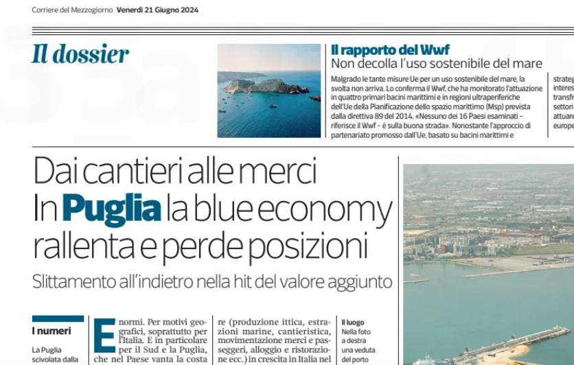 Il mare enorme leva di sviluppo per l'Italia. E in particolare per Sud e Puglia. D’altra parte, sia Onu e Ue hanno posto l’obiettivo della sostenibilità dell’Economia Blu... Il dossier nello Speciale Nautica del #CorrieredelMezzogiorno di oggi
dati #Informare-#ossermare