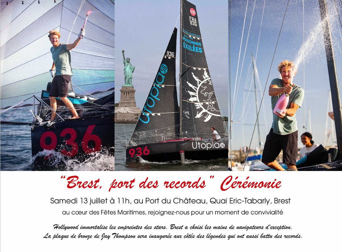 Hollywood immortalises the footprints of stars. Brest has chosen the hands of exceptional sailors, and Jay's bronze plaque will be unveiled alongside other legends who have also broken records.
Join us July 13 at 11am, Port du Château, Quai Eric-Tabarly, Brest.