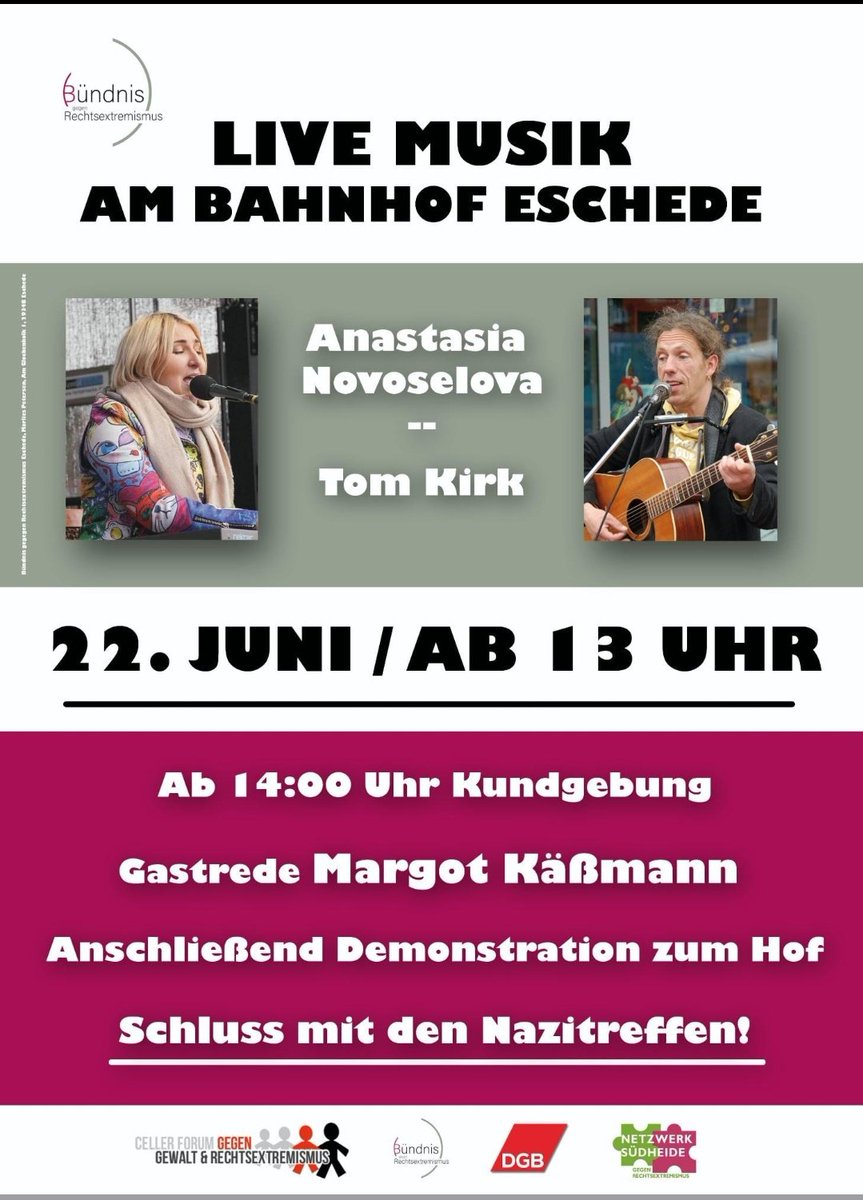 ‼️‼️‼️ BITTE TEILEN ‼️‼️‼️
#TDGR 

Bitte kommt morgen zur Demo nach #Eschede, Landkreis Celle, Niedersachsen.

Dort treiben die Jungen Nationalisten (JN) und die Heimat/ NPD seit vielen Jahren ihr völkisches Unwesen. Und es wird immer schlimmer.

#FCKNZS
.
taz.de/Neonazis-feier…