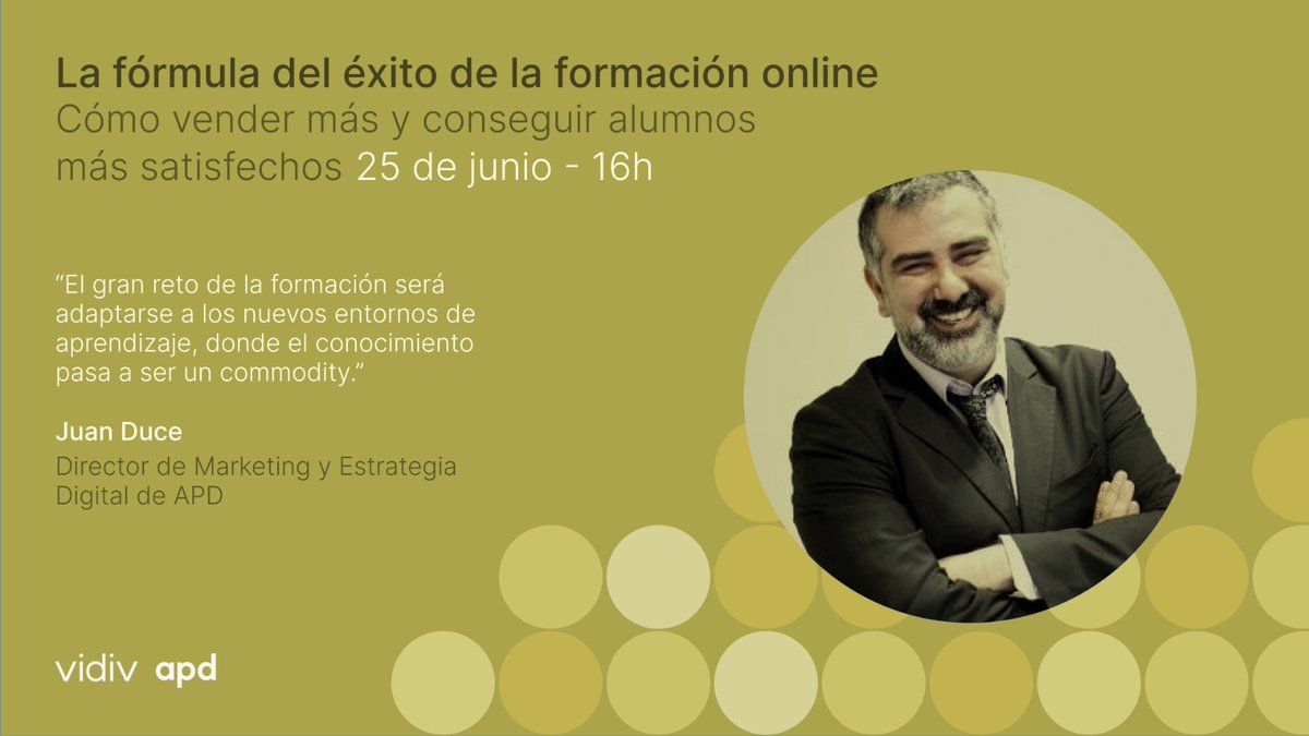 La fórmula del éxito de la formación online. Cómo vender más y conseguir alumnos más satisfechos.
🗓️ Martes, 25 de junio
🕓 16:00 – 16:45

Registro gratis 👉 app.vidiv.net/event/la-formu…