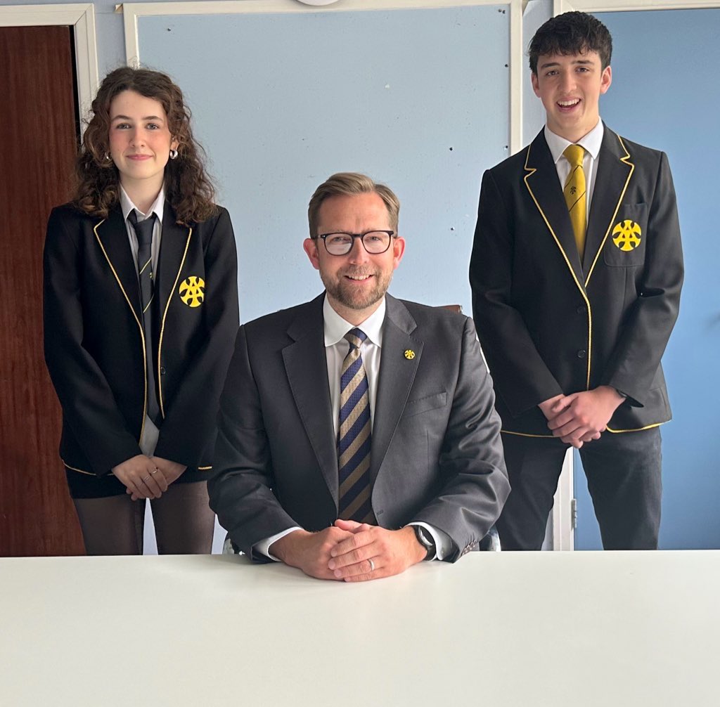 Our School Captains for session 2024/25: Maia and William with Mr Burge. Thanks and well done to all of our S6 applicants. A very competitive field as always and we look forward to working with Maia and William, alongside their Vice Captain Team this year.  <a href="/TrinityAcadPC/">Trinity Academy PCC</a>