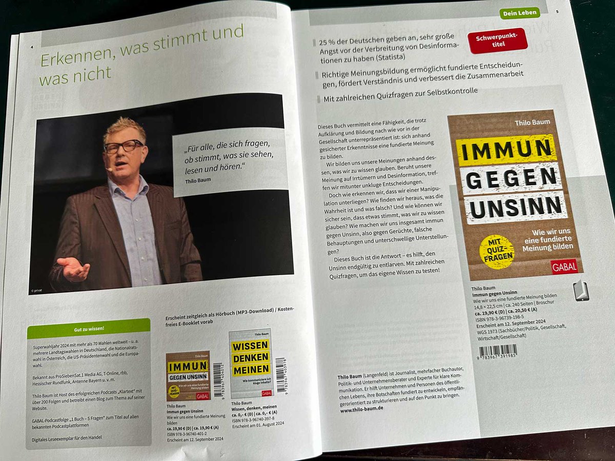 Mein Buch »Immun gegen Unsinn« erscheint im September als Schwerpunkttitel bei <a href="/gabalbuecher/">GABAL Verlag</a>. Damit wir uns unsere Meinungen anhand gesicherter Erkenntnisse bilden, nicht anhand von Hörensagen und #Desinformation.

amazon.de/Immun-gegen-Un…