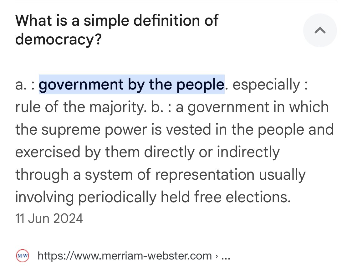 I’m hearing a lot that democracy is broken in the UK. Here’s a reminder of the definition of democracy. 
Not happy with things? VOTE ON 4TH JULY! 
We have free elections. 
Not happy with candidates? Spoil you vote! Not bothering changes nothing and looks like you don’t care