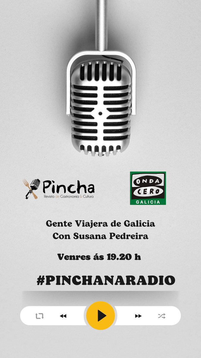 Hoxe, último #pinchanaradio 
da temporada!! 📻 😄 

No programa <a href="/GVGaliciaOC/">Galicia Viajera</a> con <a href="/SuPedre/">Susana Pedreira Buján</a> 

#gastronomía #cultura #somospincha