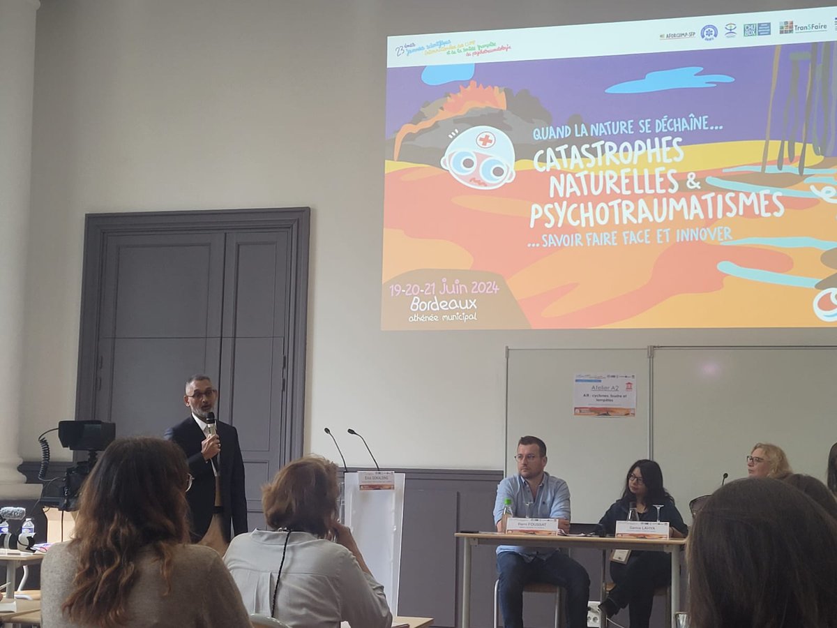 Très honoré d'intervenir aux 23émes journées scientifiques internationales de l'AFoRCUMP-SFP sur "Catastrophes naturelles et psychotraumatismes".
L'occasion de partager avec les collegues, de mettre à jour nos connaissances et de faire évoluer nos pratiques.