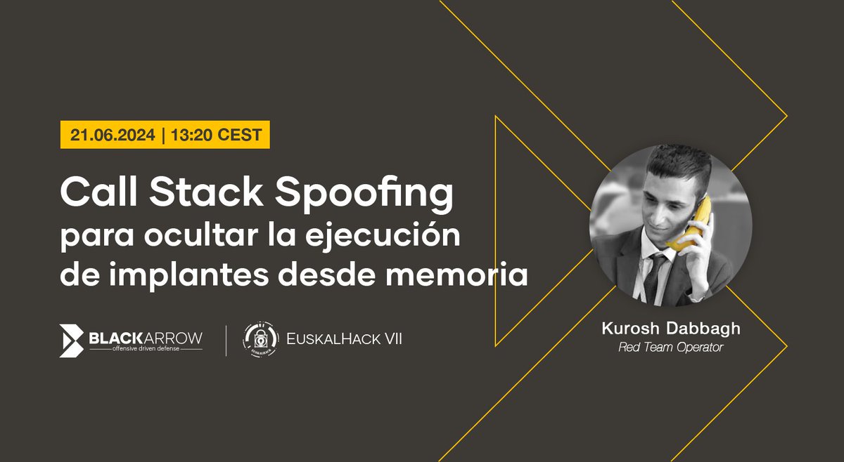 In a few hours, our colleague <a href="/_Kudaes_/">Kurosh Dabbagh</a> will talk at <a href="/EuskalHack/">EuskalHack</a> about call stack spoofing to hide the execution of implants from memory. #ESCVII

➡️ Read more: securitycongress.euskalhack.org/ponentes_es.ht…