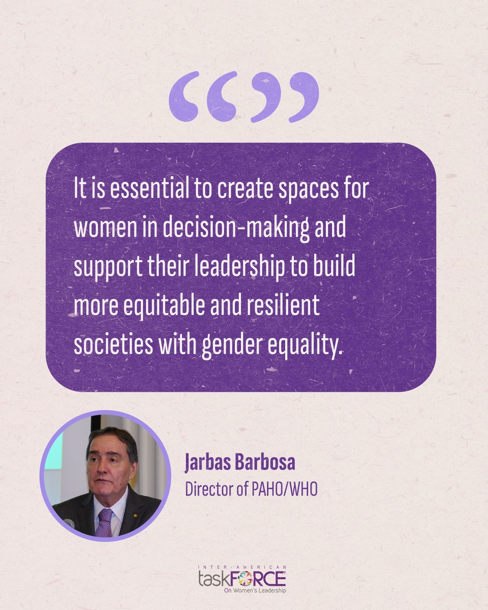 We need more spaces for women in decision-making and support their leadership for more equitable and resilient societies. As part of @iatfsheleads2030, this was highlighted by Jarbas Barbosa, representative of <a href="/PAHOWHO/">PAHO/WHO</a>.

#SheLeads
#WomenInHealth #GenderEqualDemocracies