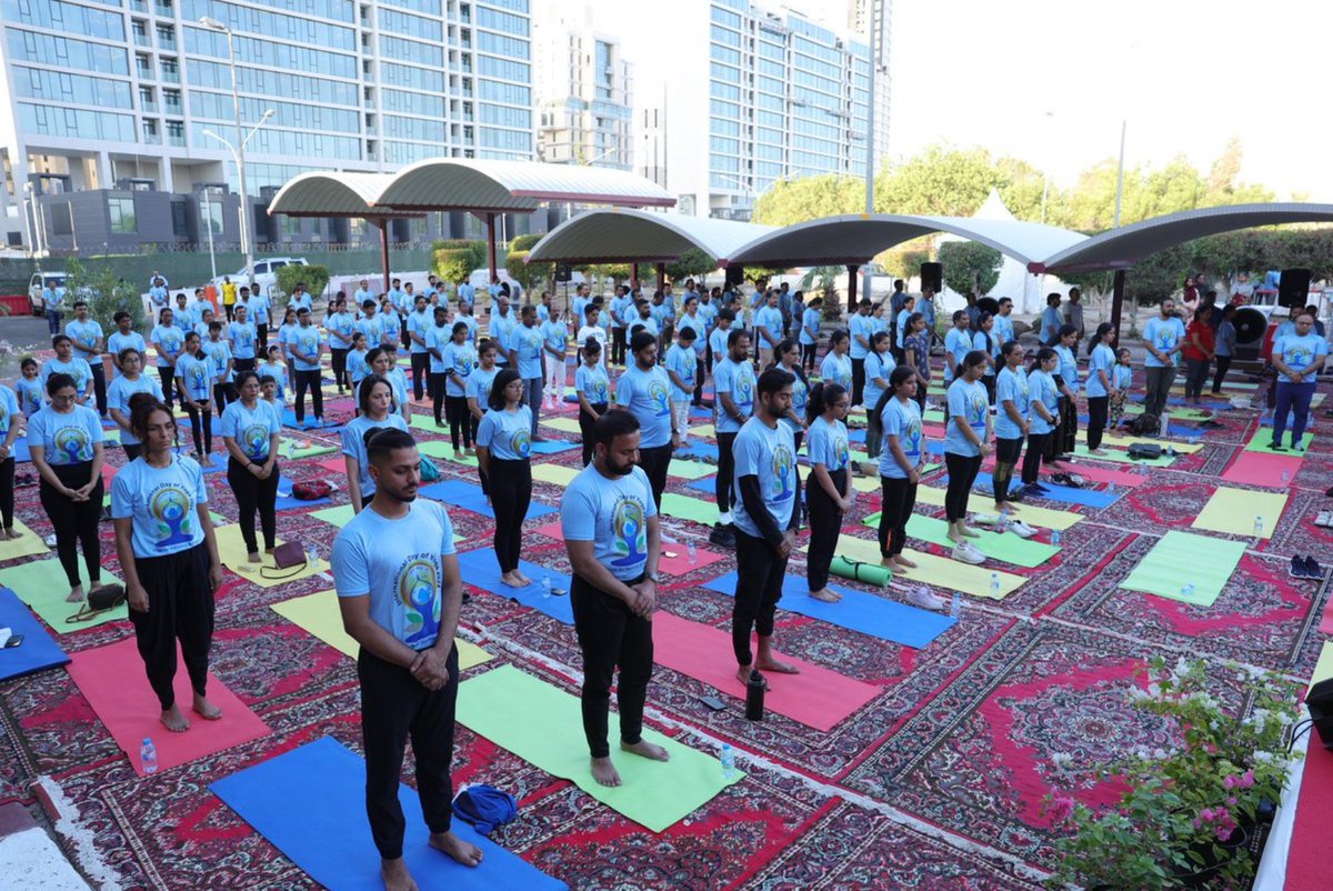 TimesNow's tweet photo. "During the International Yoga Day event, a few minutes of silence was observed by all attendees in memory of precious lives lost in the tragic Mangaf fire incident recently," says the Indian Embassy, Kuwait.

#KuwaitFireTragedy #InternationalYogaDay #Mangaf https://t.co/fOYOsHBvNw