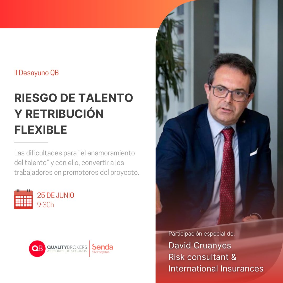 QualityBrokerss's tweet photo. ❤️ Acabamos la semana presentándoos a nuestros últimos ponentes para este II Desayuno QB: Riesgo de talento &amp; retribución flexible. https://t.co/cbvlyHHsL2