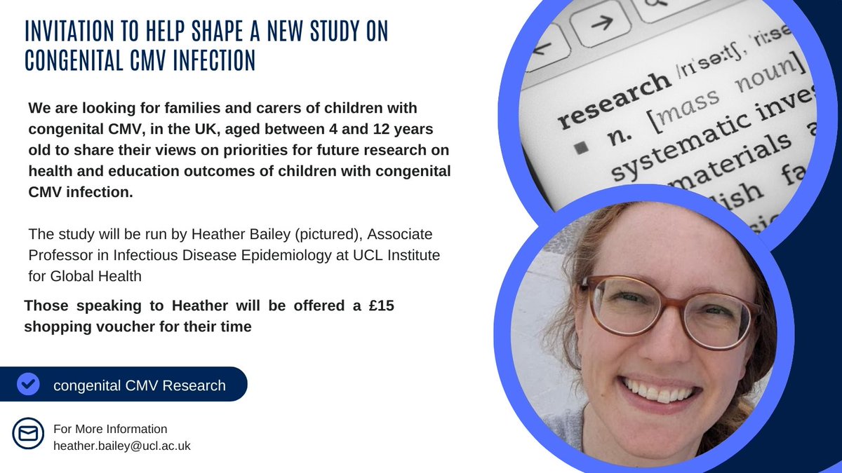 CMV Action UK (@cmvactionuk) on Twitter photo Can you help <a href="/UCLGlobalHealth/">UCL Global Health</a> with this cCMV Study? We're looking for UK based families and carers with children aged between 4 and 12 years old. Click the link for more information
cmvaction.org.uk/news/invitatio… Can you help <a href="/UCLGlobalHealth/">UCL Global Health</a> with this cCMV Study? We're looking for UK based families and carers with children aged between 4 and 12 years old. Click the link for more information
cmvaction.org.uk/news/invitatio…