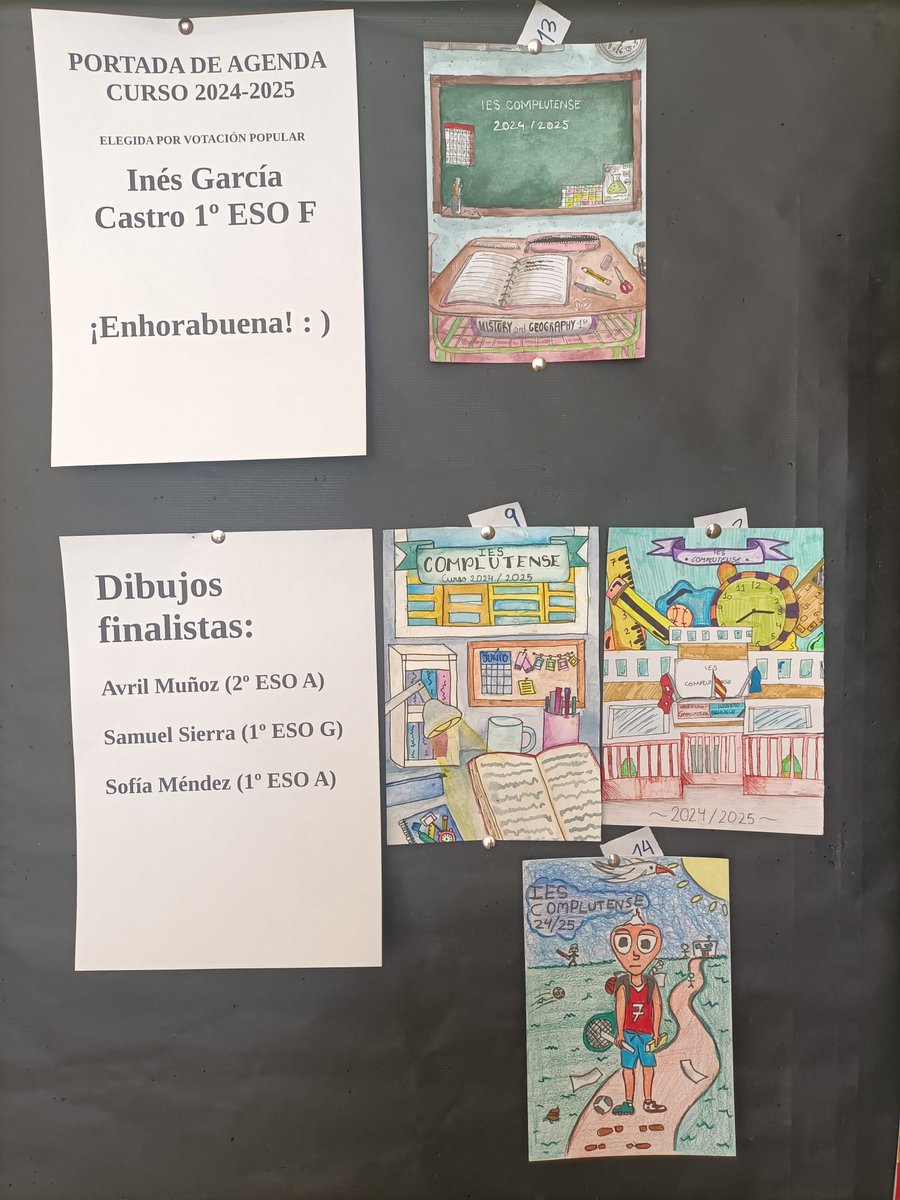Despedimos este curso tan "atípico" con la muestra del concurso de portadas de la agenda escolar para el curso que viene. Algunas reflejan las obras que nos han acompañado este curso. ¡Feliz verano! Nos vemos a la vuelta en el Complu.
