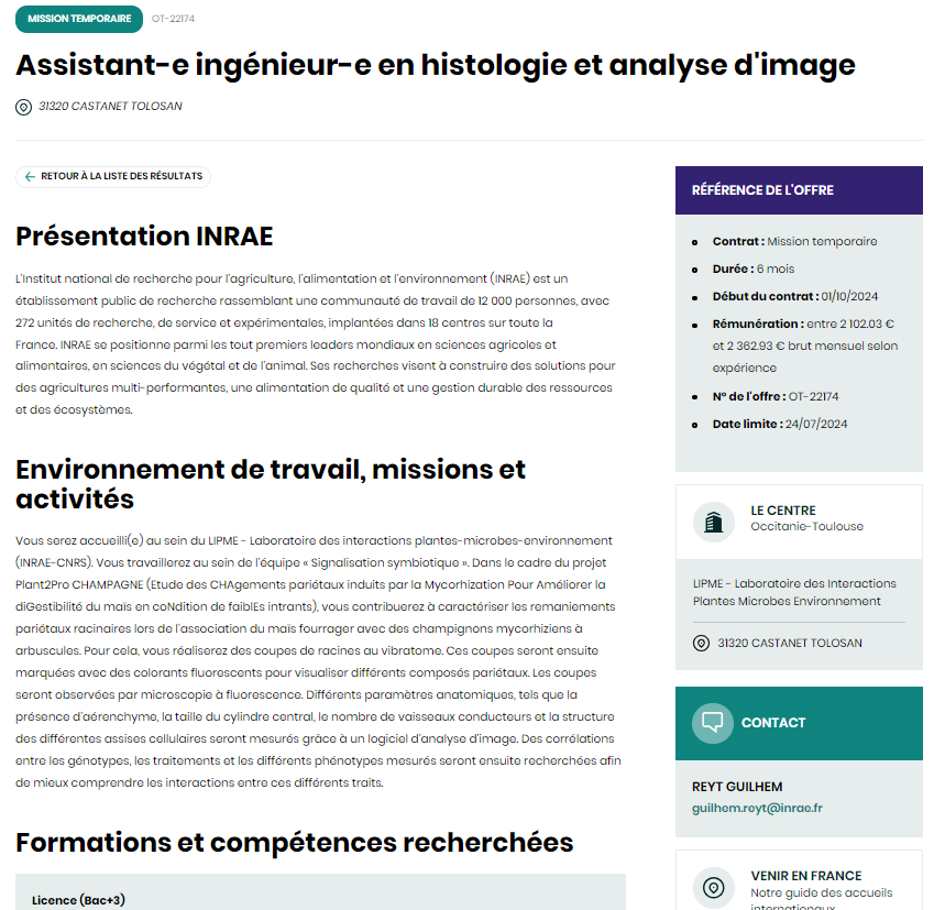 LIPME_Toulouse's tweet photo. [#Job] CDD Assistant-e ingénieur-e en histologie, analyse d'image dans l'équipe signalisation symbiotique #Lipme_SMS
▶️Mission: caractériser les remaniements pariétaux racinaires lors de l’association maïs/champignon mycorhizien à arbuscules
▶️CDD 6 mois
🔗https://t.co/VW09lvA9kQ https://t.co/VqLV2xUosS