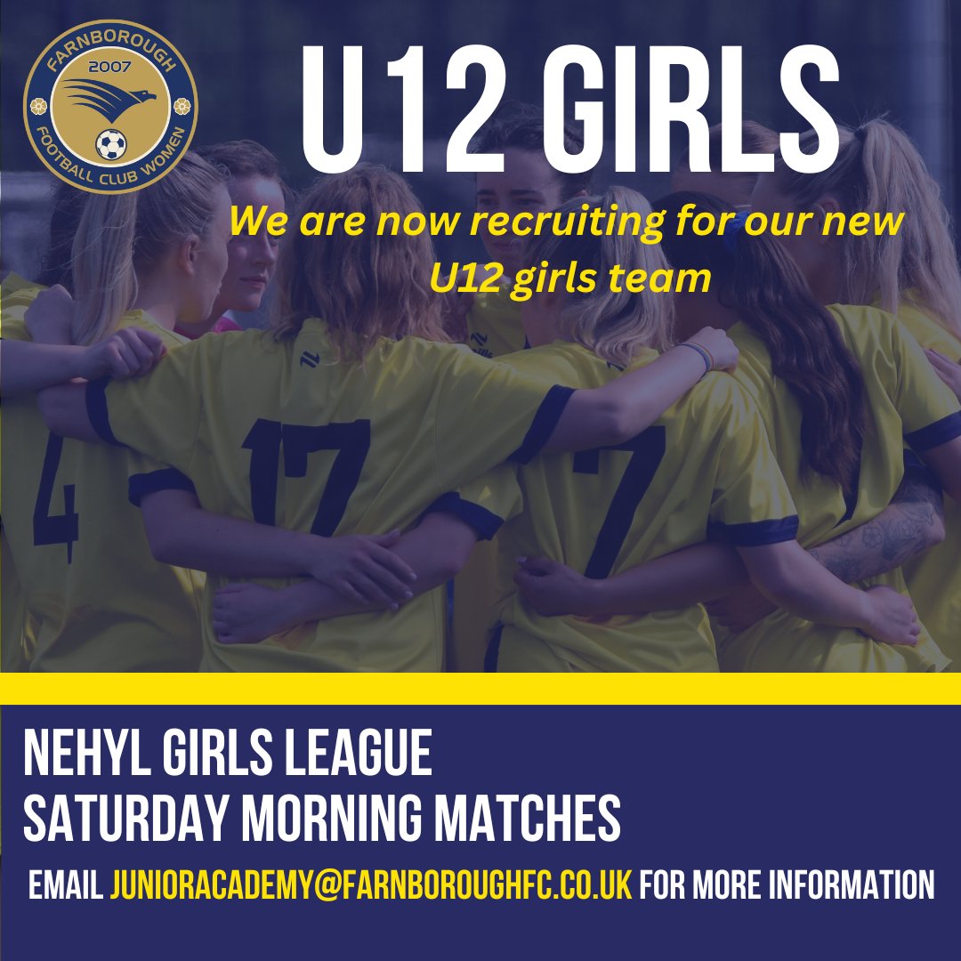 FarnboroughFCW's tweet photo. A couple of our newly formed girls teams in the @FarnboroughJA are looking for final additions to their squads.

Please contact junioracademy@farnboroughfc.co.uk or DM us for more information.

@girls_trials @WoSoRecruitment https://t.co/AwRlbUXkIT