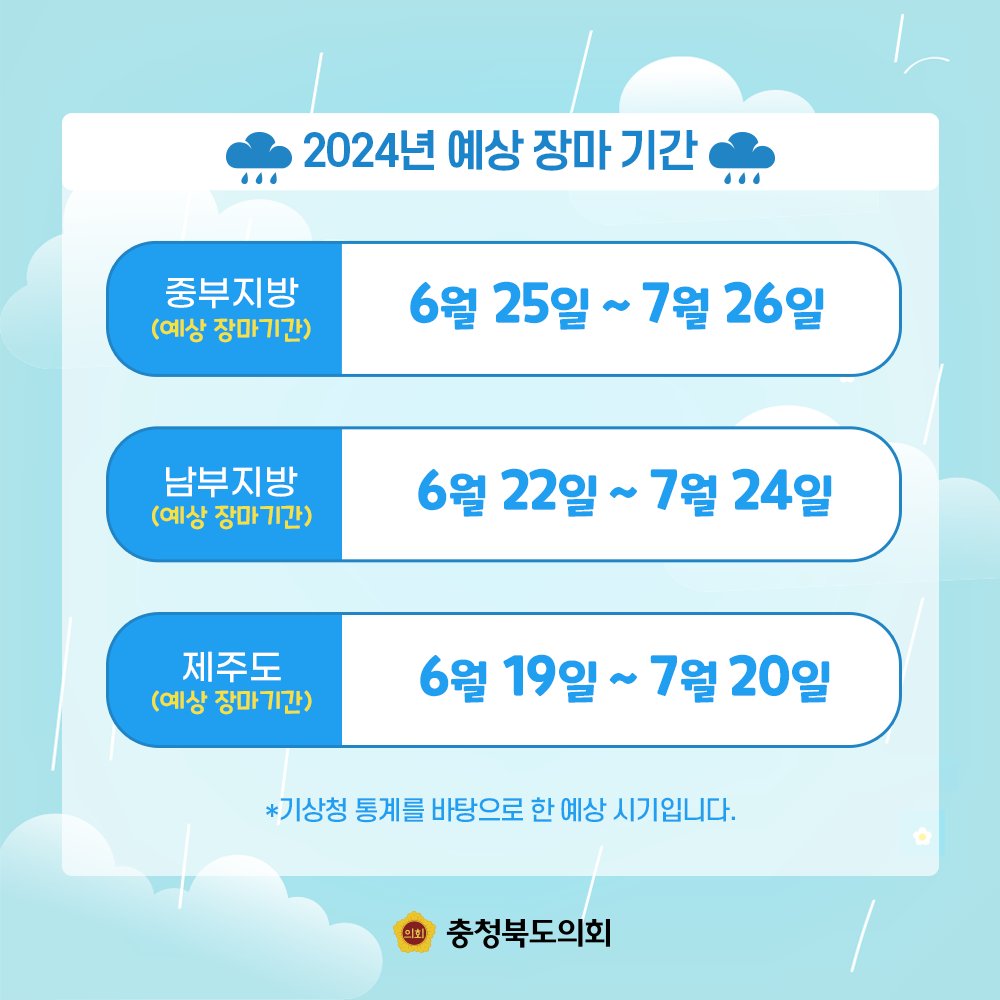 chungbuk_assem's tweet photo. 2024 장마철 이렇게 준비하세요~!🌧

✔️미리 준비할 것들에 대해서 체크해보시기 바랍니다.

#충청북도의회 #충청북도 #장마철 #장마준비 #장마기간 https://t.co/zCWZz7vzOk