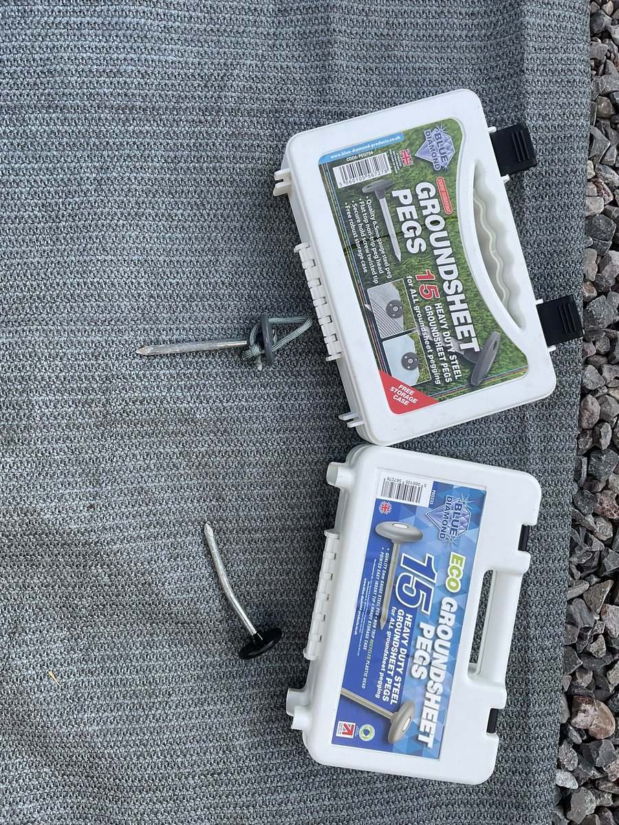 Hurm, not impressed with the new “improved” eco version of these groundsheet pegs. Light grey ones ~5years old, none bent, just needed more. Brand new black topped ones, 1st time used, bent!!!