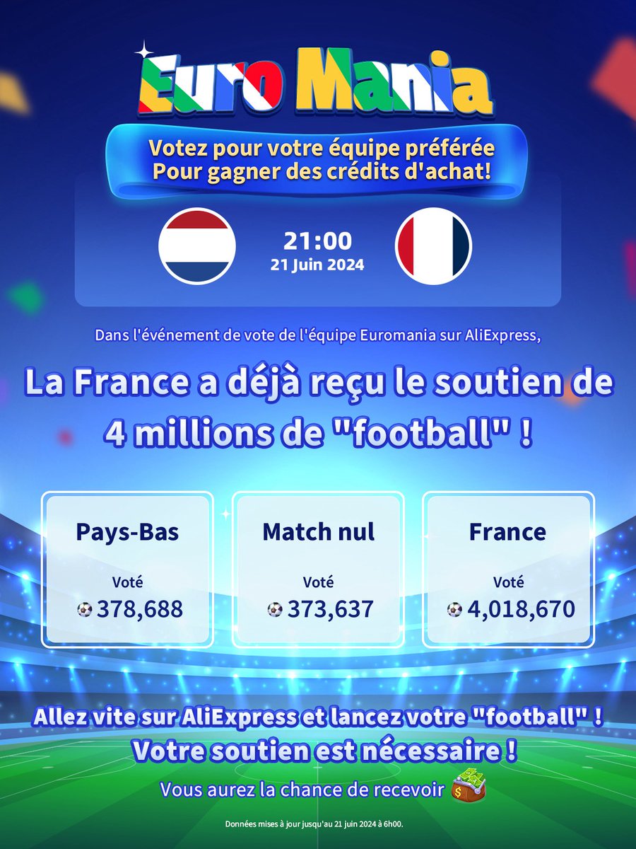 Les personnes ont soutenu l'équipe de France sur AliExpress avec plus de 4 millions de ballons de football ⚽️ Ajoutez le vôtre pour #GagnerAvecAliExpress