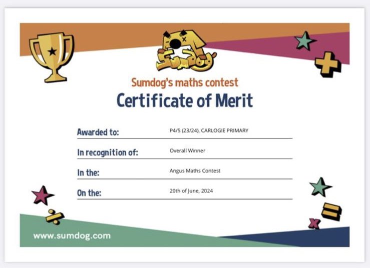 Well done to Primary 4/5 who came out on top of the leaderboard in the <a href="/sumdog/">Sumdog</a> Angus Maths Contest! ➕➖➗✖️🟰 #GrowingTogetherLearningForever