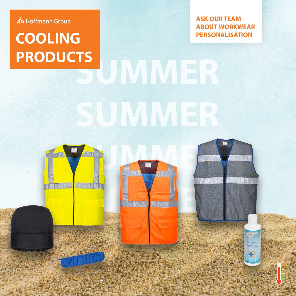 Get ready for summer with our must-have products: Hi-Vis Cooling Vest, Cooling Crown Beanie, Cooling Helmet Sweatband, and Burnfree Sunburn Rescue gel. Plus, personalize your workwear with us. Contact our customer service team now ☎️ brnw.ch/21wKSC3 #UKmfg #PPE #Hoffmann