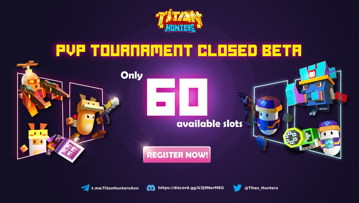🏆 [PvP Tournament Closed Beta] Registration is OPENED now! 🎫

👑 Limited Offer: Only 60 qualified users can join!

⏰ Duration: June 21 - 25

💫 Benefit: 
- Receive FREE tickets worth 3500 $TITA to experience the PvP Tournament Mode for 7 days
- Claim substantial GTITA rewards