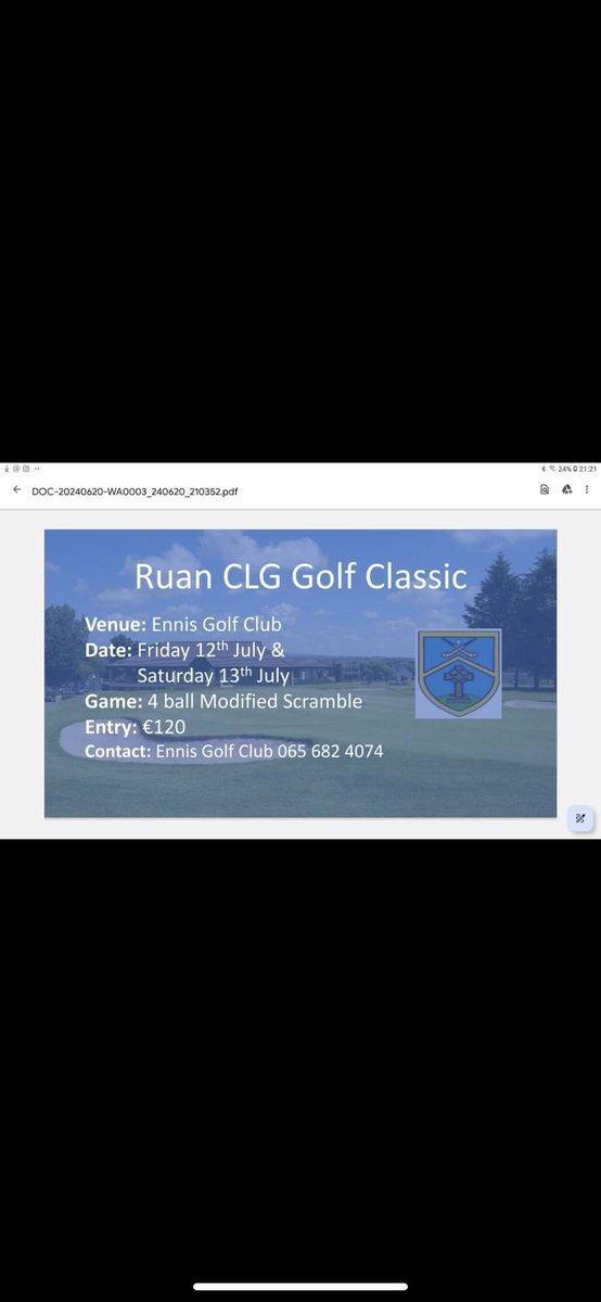 RobinMounsey2's tweet photo. We are thrilled to invite you to our highly anticipated Golf Classic, where you can tee off for a memorable experience while supporting our GAA club. For registration and more information, contact Ennis Golf Club. https://t.co/Kw5TDWG2uw