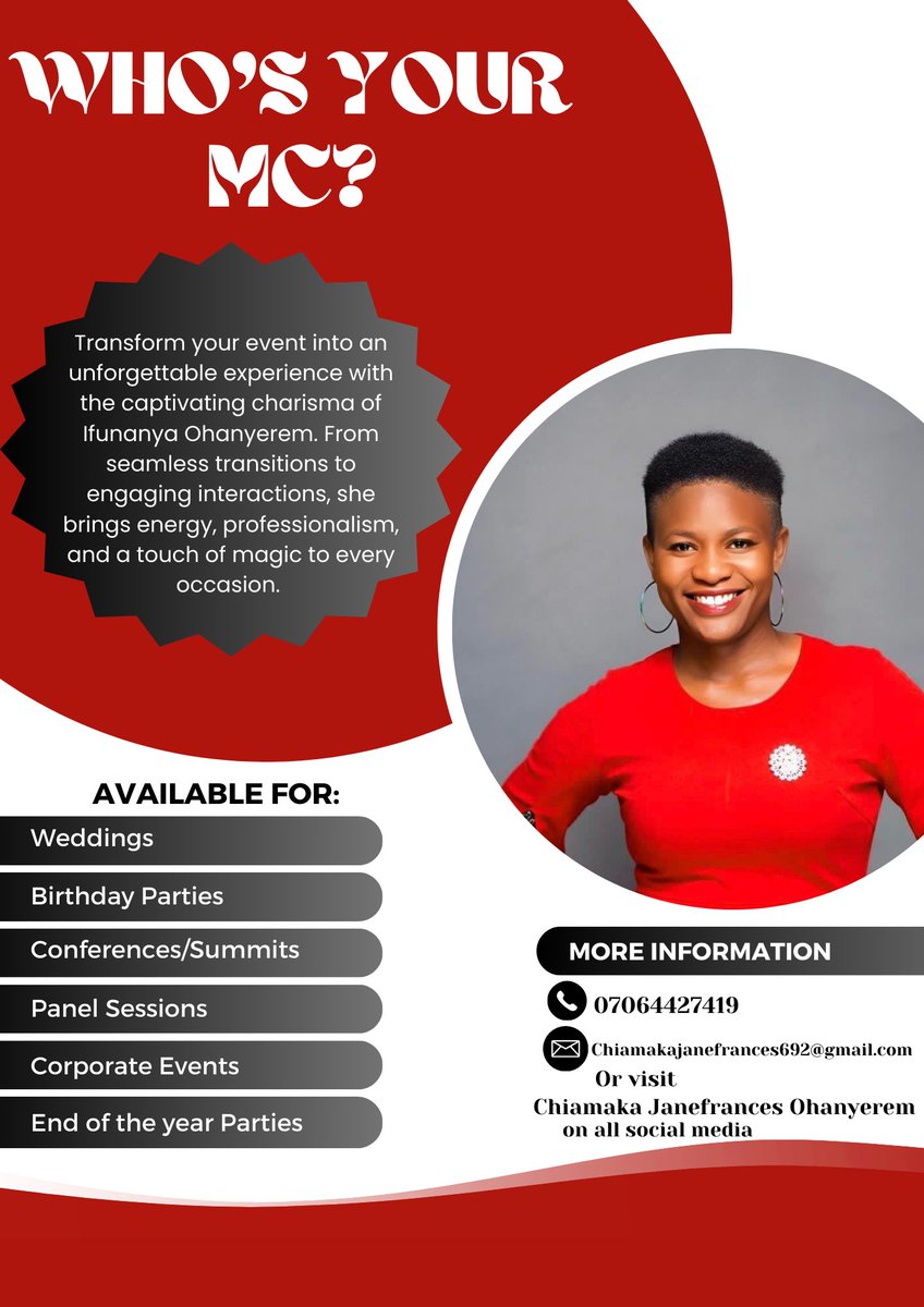 janechi_writer's tweet photo. #talesofanakwaibomcorper
Who is your Mc? Who do you have in Mind to Anchor that your Next Event? If you want a lively Event Host to Captivate your Audience and Bring Life to Your Party, call Mc Ifunanya On 07064427419 or https://t.co/uRra1WW8Gw https://t.co/yuwmdlIPDu