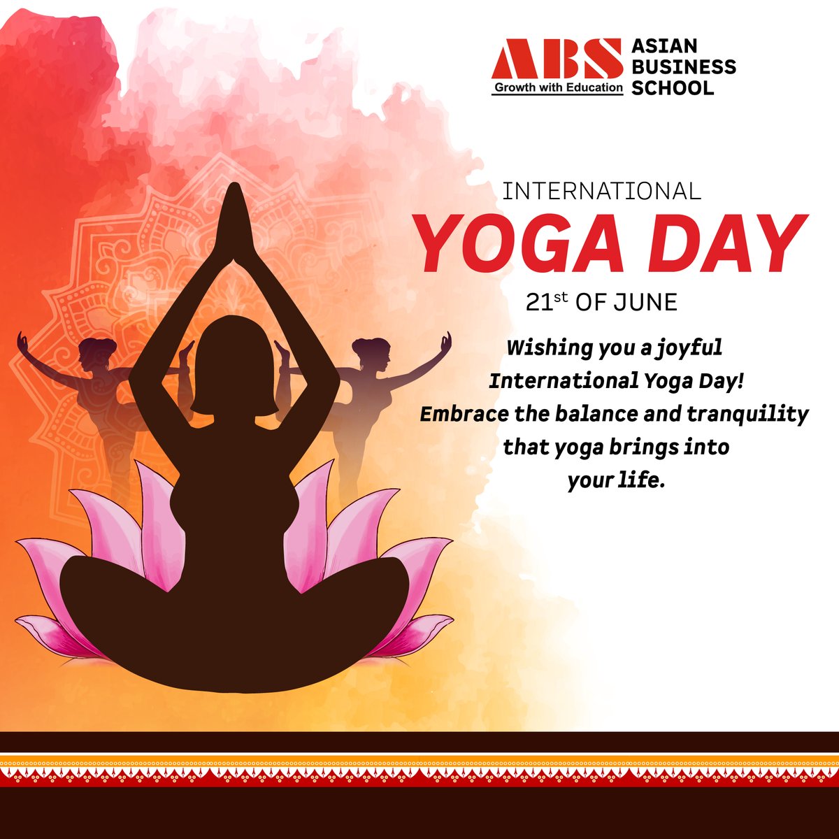 abs_noida's tweet photo. As we celebrate the power of yoga, let us take a moment to breathe, stretch, and find your inner peace. Asian Business School wishes you all Happy International Yoga Day!

#InternationalYogaDay #internationalyogaday2024 #yogaday #yogaday2024 #asianbusinessschool #ABS #PGDM #MBA https://t.co/tdW58hp7Qy