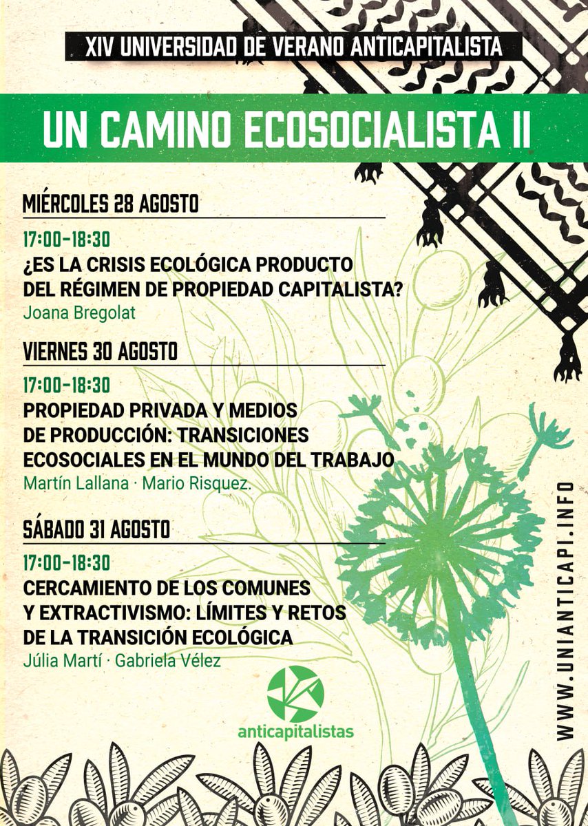 ✊🏾🌿 Ven a la #UniAnticapi a profundizar en la propuesta ecosocialista para construir juntes otra forma de estar en el mundo.

▶️ Últimos 10 días con inscripciones a precio reducido: unianticapi.info