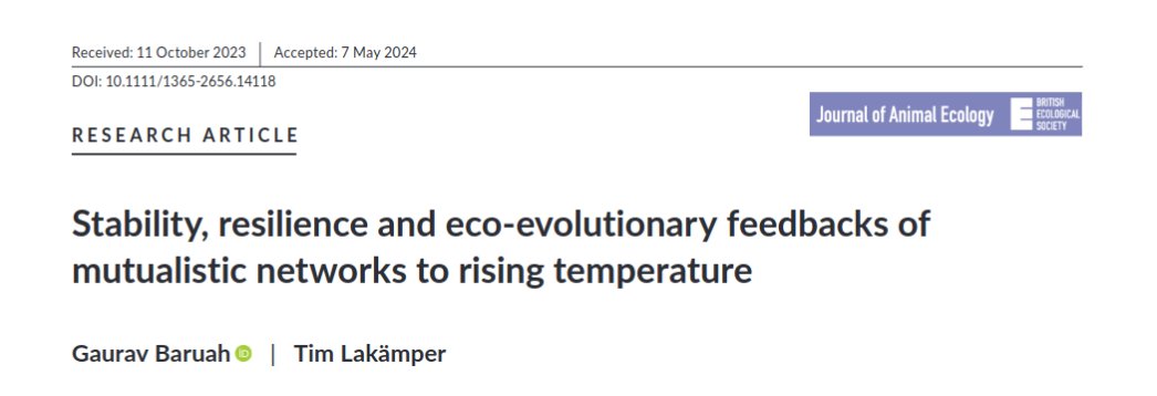Gaurav (@gaurav_kbaruah) on Twitter photo Happy to share this research out <a href="/AnimalEcology/">Journal of Animal Ecology</a> with a Bsc student Tim on resilience & co-evolutionary dynamics of mutualistic networks to rise in temperature. Funded by <a href="/dfg_public/">DFG public | @dfg_public@wisskomm.social</a>.
besjournals.onlinelibrary.wiley.com/doi/full/10.11… Happy to share this research out <a href="/AnimalEcology/">Journal of Animal Ecology</a> with a Bsc student Tim on resilience & co-evolutionary dynamics of mutualistic networks to rise in temperature. Funded by <a href="/dfg_public/">DFG public | @dfg_public@wisskomm.social</a>.
besjournals.onlinelibrary.wiley.com/doi/full/10.11…
