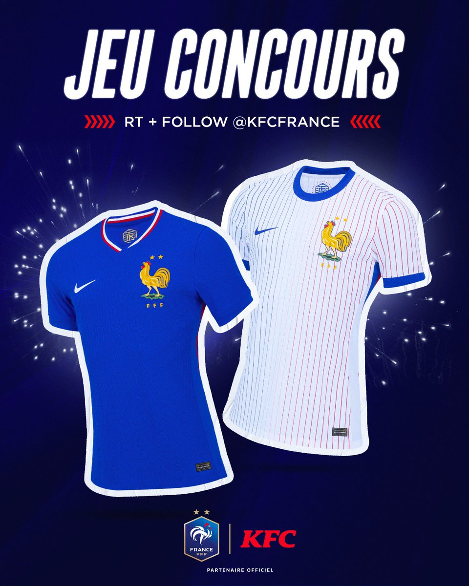 Footballogue (@footballogue) on Twitter photo 𝗚𝗔𝗚𝗡𝗘 𝗧𝗢𝗡 𝗠𝗔𝗜𝗟𝗟𝗢𝗧 𝗗𝗘𝗦 𝗕𝗟𝗘𝗨𝗦 𝗔𝗩𝗘𝗖 𝗞𝗙𝗖 👕🤩
🔁 RT + FOLLOW <a href="/KFCFrance/">KFC France</a>
➕ Indique en commentaire le maillot que tu souhaites (domicile ou extérieur) 👕👇
🍀 Le tirage au sort aura lieu le 24 juin 𝗚𝗔𝗚𝗡𝗘 𝗧𝗢𝗡 𝗠𝗔𝗜𝗟𝗟𝗢𝗧 𝗗𝗘𝗦 𝗕𝗟𝗘𝗨𝗦 𝗔𝗩𝗘𝗖 𝗞𝗙𝗖 👕🤩
🔁 RT + FOLLOW <a href="/KFCFrance/">KFC France</a>
➕ Indique en commentaire le maillot que tu souhaites (domicile ou extérieur) 👕👇
🍀 Le tirage au sort aura lieu le 24 juin