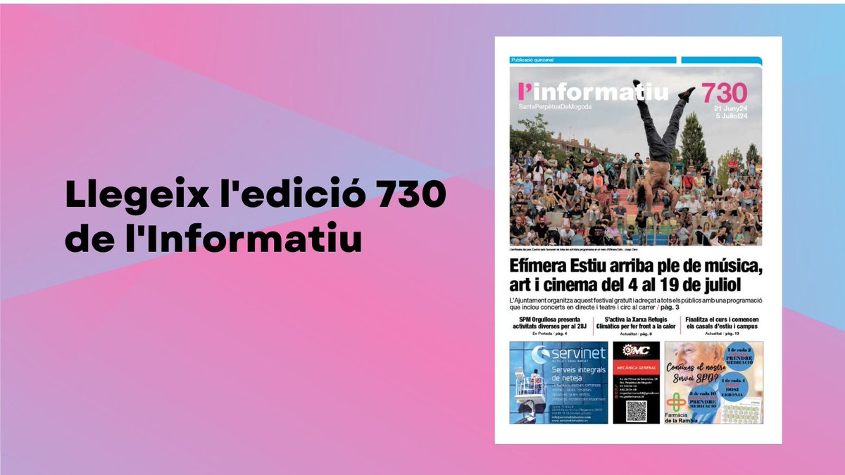 Comença Efímera Estiu!  És la nostra portada 730! Ja s'està distribuint aquesta nova edició!
Si encara no l'has rebut, la pots llegir també en aquest enllaç: 

staperpetua.org/linformatiu/in…