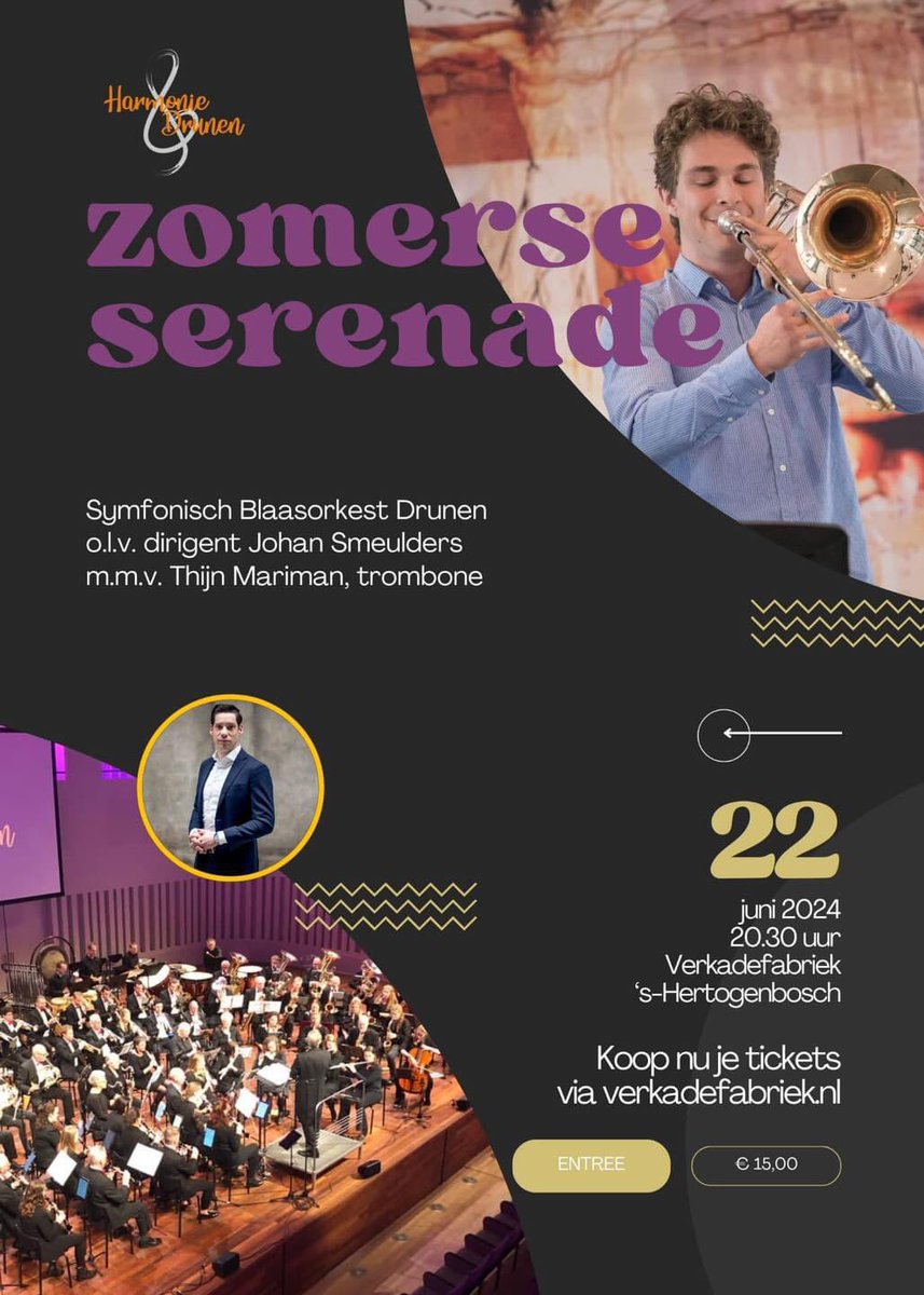Morgenavond is er een mooi concert in de Verkadefabriek in ‘s-Hertogenbosch. Thijn Mariman soleert tijdens dit concert ism Syphonisch Blaasorkest Drunen Olv Johan Smeulders met Colors van Bert Appermont Wees welkom! ❤️🎶 Aanvang 20.30 uur