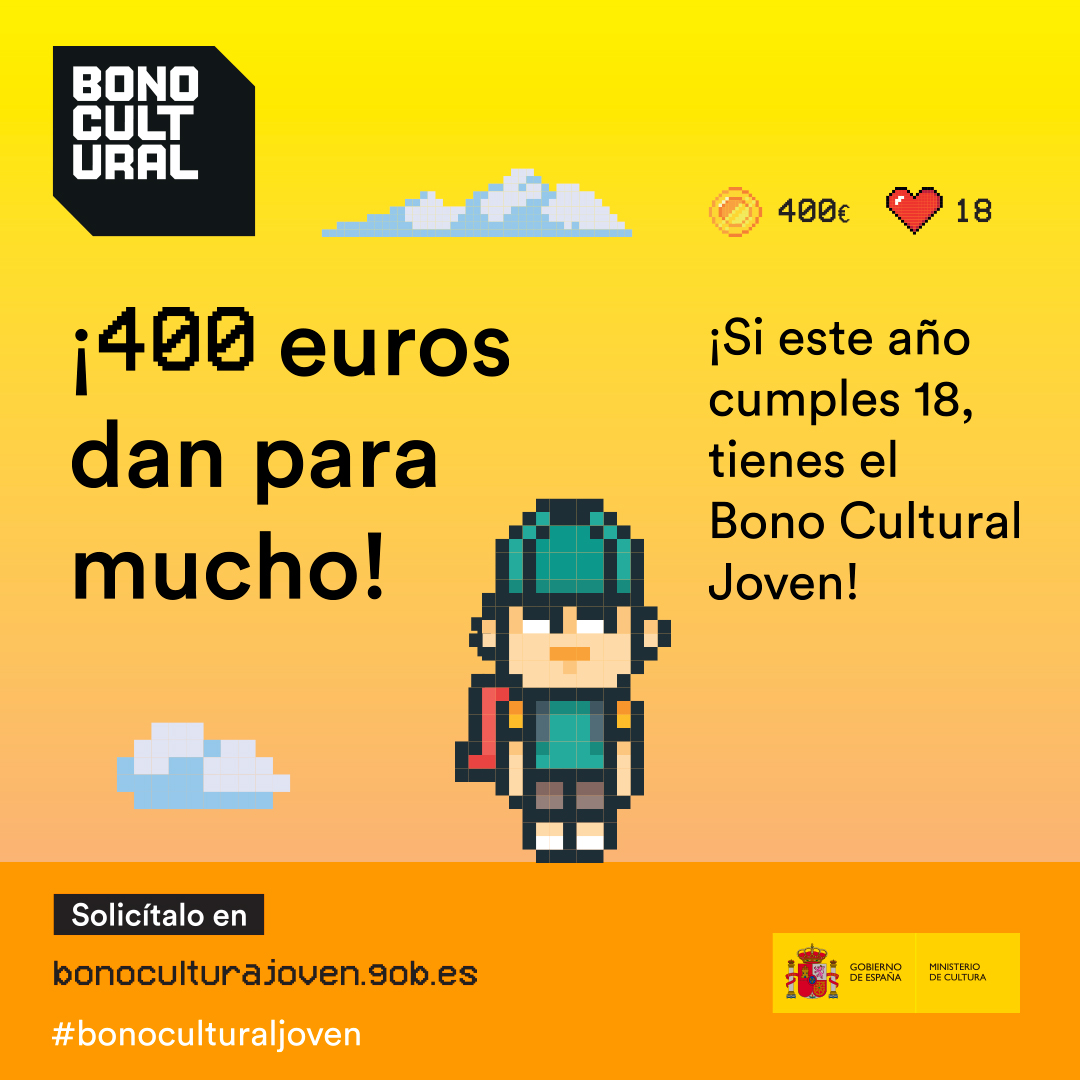 culturagob's tweet image. 🎉 ¡Si este año cumples 18, tienes el #BonoCulturalJoven!

🤩 Libros, obras de teatro, exposiciones y muchas más actividades culturales te están esperando

💳 ¿Te lo vas a perder? ¡400 euros dan para mucho!

Solicítalo ahora 👉 bit.ly/3VuFkBY
