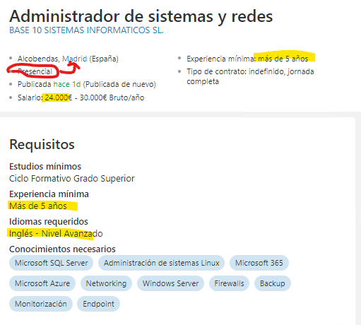 putasconsultor1's tweet photo. #ofertacanallita😼
La precarización del sysadmin no es un fenómeno nuevo, pero con la inflación el tema se agrava:
30K por un sysadmin +5 años/exp + 🇬🇧alto + Planificación + Liderazgo 🗑️
¿Cuanto deberían pagar?👇
🧠💡#FaltaTalento
🏃♂️🏃♀️Se lo quitan de las 👐 https://t.co/uj2wgLEmkr