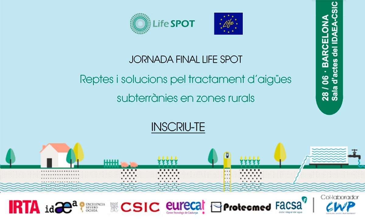 ¡Te invitamos a la jornada final del proyecto <a href="/Lifespot2/">Lifespot</a>! Descubre los retos y las soluciones verdes para el tratamiento de #aguassubterráneas contaminadas para cumplir los estándares de la directiva de #aguapotable.

📅 28 de junio.
 Inscríbete aquí👉 bit.ly/lifespot2