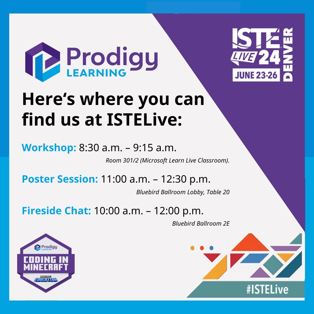 CertMatters's tweet image. Will you be joining us at #ISTELive? 🎉 We can't wait to discuss all things #EdTech and #CodingInMinecraft in our Workshop, Poster Session, and Fireside Chat.
Details below on where to find us 👇
