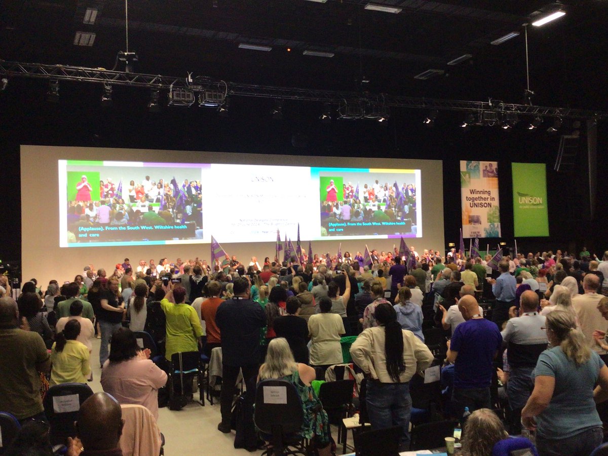 glospolunison's tweet photo. Celebrating UNISON members involved in Strike Action this past year.

Longest and loudest applause all week. 

#undc24 #unison #UNISON https://t.co/uWNLSFDW11