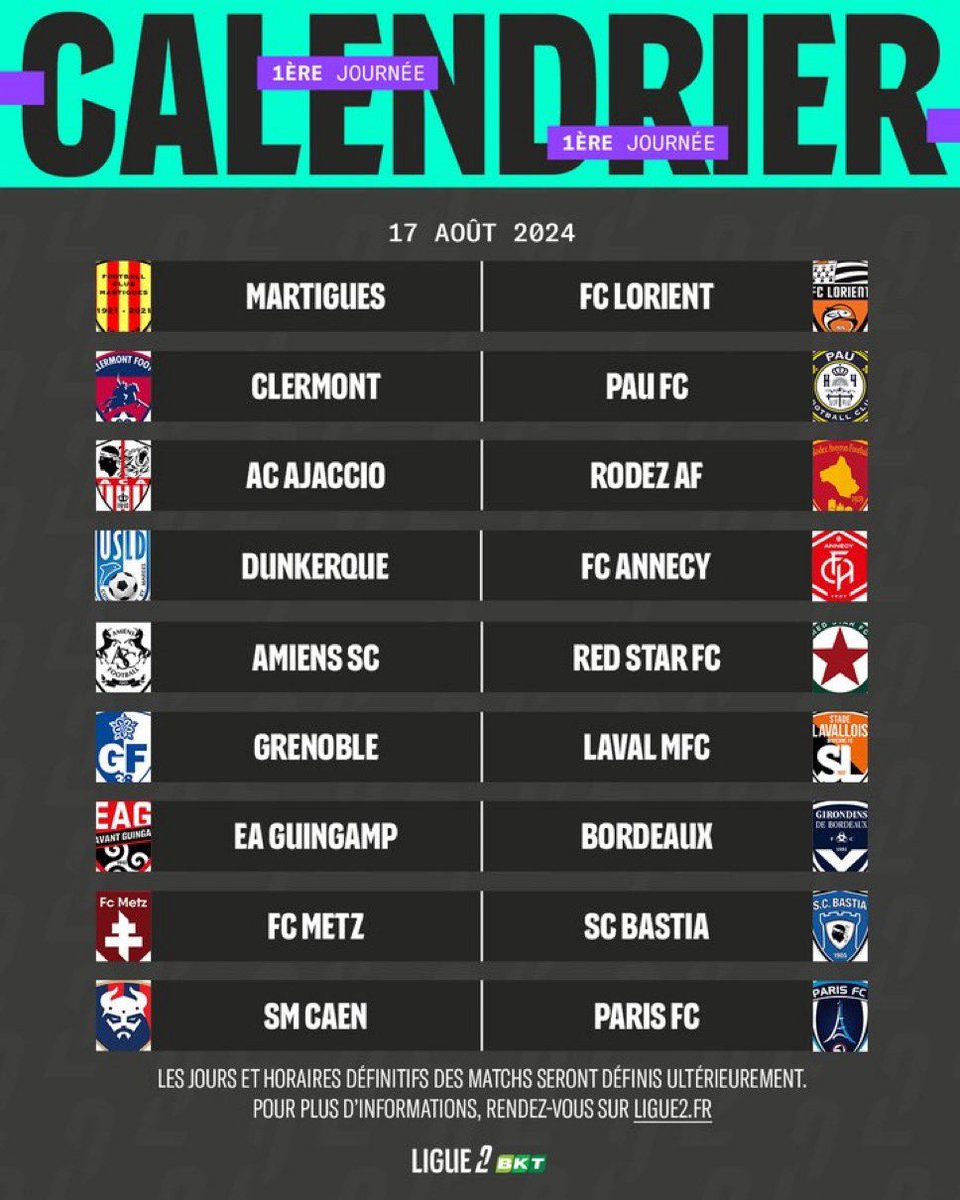 DonFcgb's tweet image. 🚨#Programmation :
⚽️ #EAGFCGB :
🏟️ Pour le compte de la première journée de #Ligue2, les #Girondins se déplaceront sur la pelouse du #Roudourou pour y affronter l’@EAGuingamp, le 𝐒𝐚𝐦𝐞𝐝𝐢 𝟏𝟕 𝐚𝐨û𝐭 𝟐𝟎𝟐𝟒 !