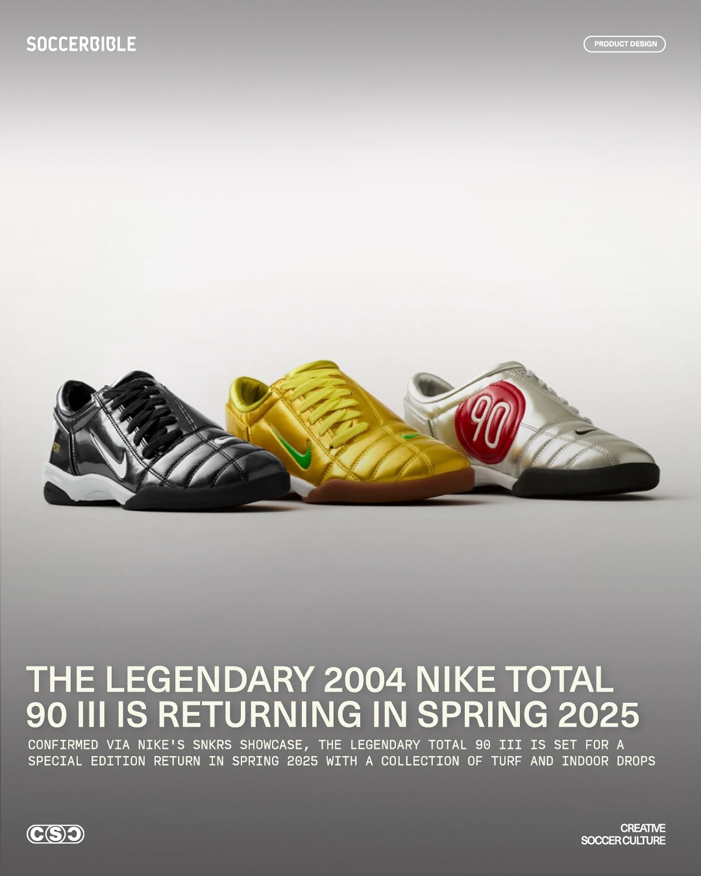 SoccerBible on X Following confirmation that Nike are set to release three small sided sneaker versions of the iconic Total 90 III in Spring 2025 are we set to get a rerelease
