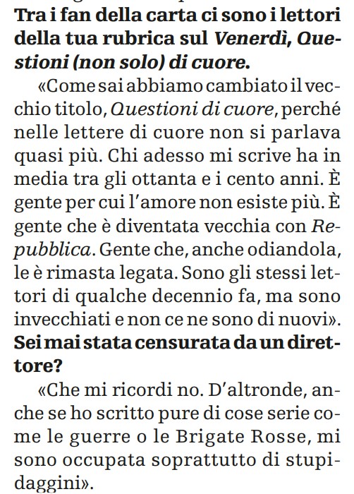 Lunga vita alla posta di Natalia Aspesi. E alla sua invidiabile ironia❤️ 
<a href="/ilvenerdi/">Il Venerdì di Repubblica</a> #ritaglietti
