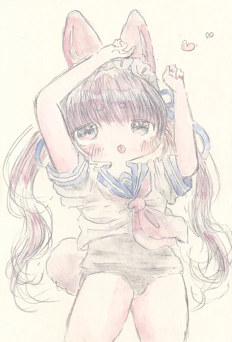 セーラー水着ぃぃ。#イラスト #女の子 #ケモミミ #うさぎ #スク水 #かわいいイラスト 