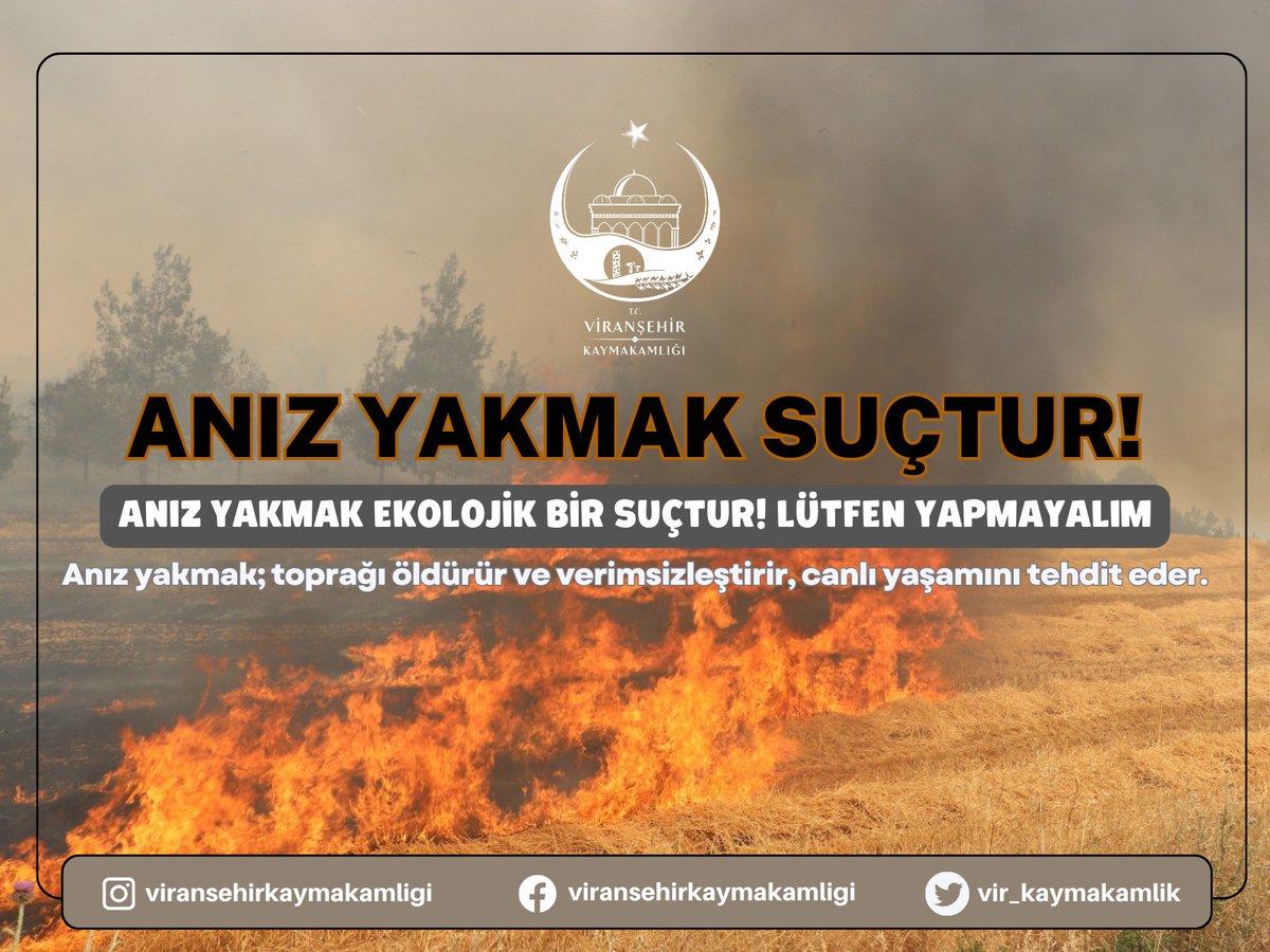 KAYMAKAMIMIZ SN. ÖNDER KOÇ’UN ANIZ YAKMA UYARISI

Bilindiği üzere 2872 sayılı Çevre Kanunu’nun Ek-1 Maddesinde; “Anız yakılması, çayır ve meraların tahribi ve erozyona sebebiyet verecek her türlü faaliyet yasaktır.

Anız yakılması durumunda; “ - 2872 Sayılı Çevre Kanunu ek 1 inci